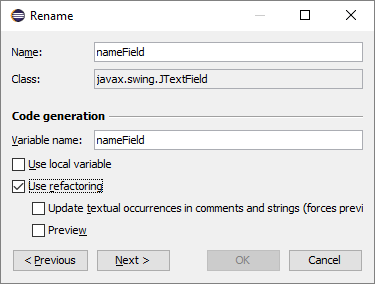 Eclipse Rename Dialog