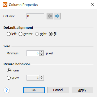 GridBagLayout column properties