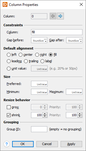 MigLayout column properties