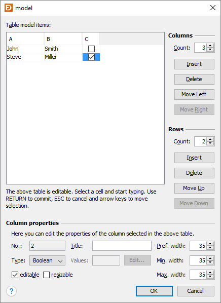 TableModel editor