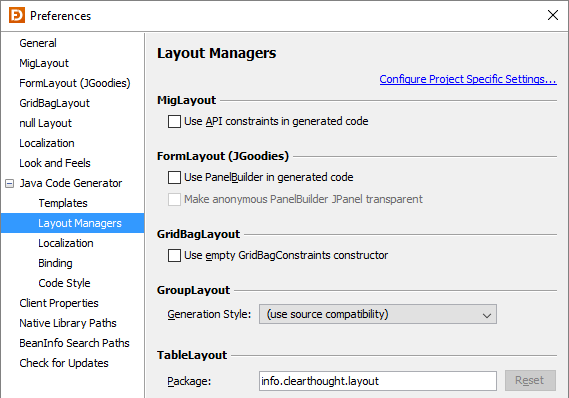 Layout Managers (Java Code Generator)