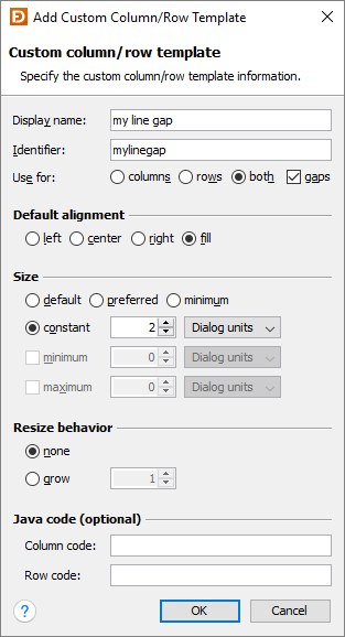 Edit Custom Column/Row Template