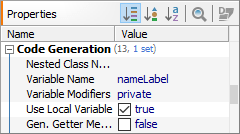 Properties View - Code Generation tab
