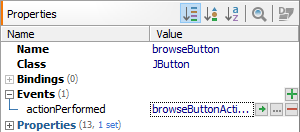 Events in Properties view