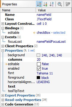 Properties view